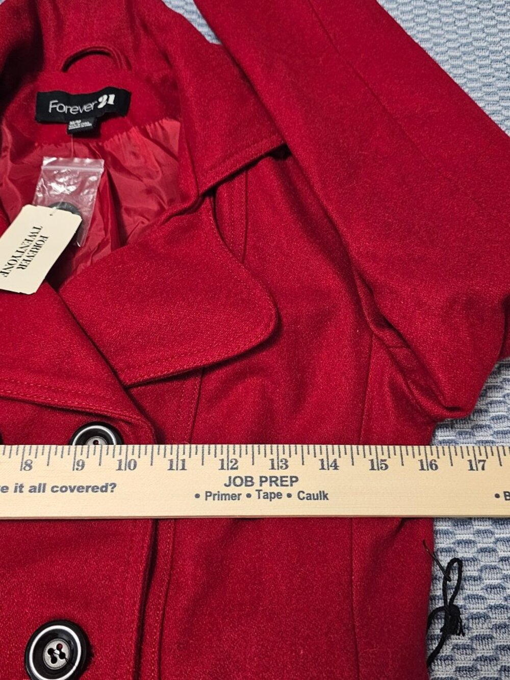 Forever 21 Women's Vibrant Red Double-Breasted Pea Coat Size Medium Fits Small - Picture 5 of 6